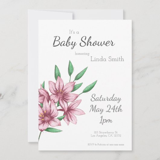 Baby shower met roze, minimalistische Floral-Girl Kaart (Voorkant)