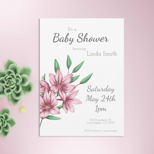 Baby shower met roze, minimalistische Floral-Girl Kaart
