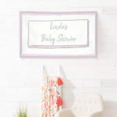 Baby shower met roze minimalistische handschoenen spandoek (Insitu)