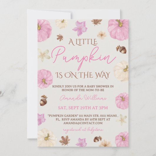 Baby shower met roze pompoen kaart (Voorkant)