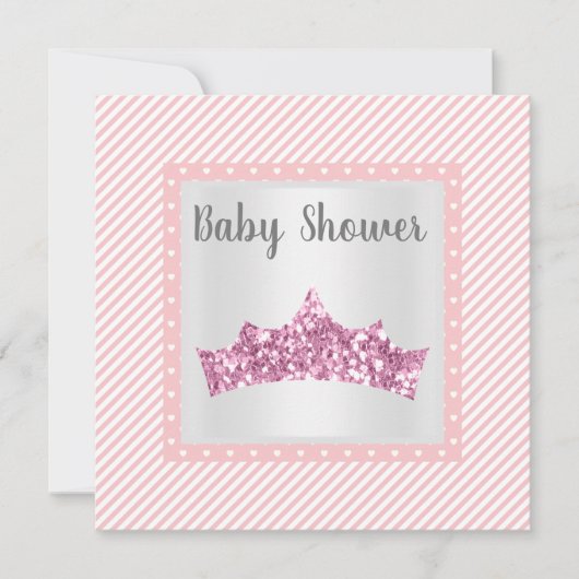 Baby shower met roze stripe prinses kaart (Voorkant)