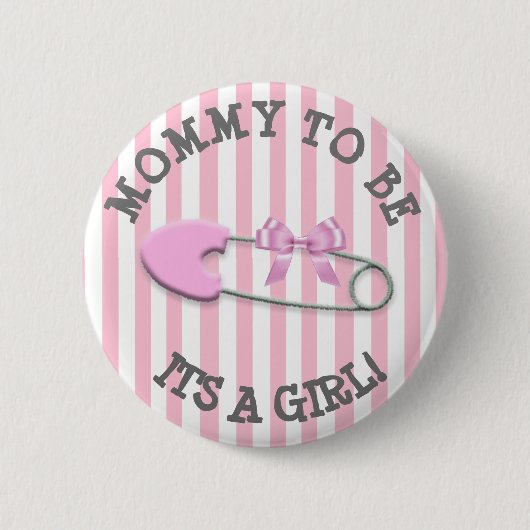 Baby shower met roze stripper ronde button 5,7 cm (Voorkant)