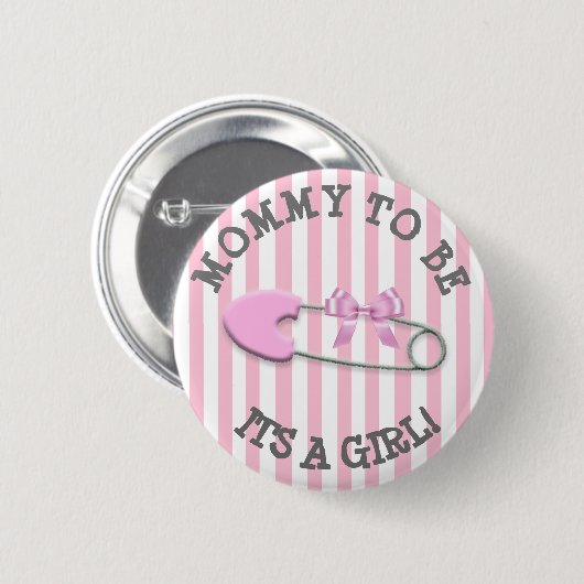 Baby shower met roze stripper ronde button 5,7 cm (Voorkant /achterkant)
