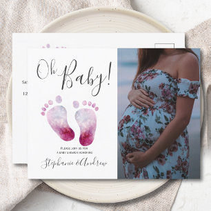 Baby shower met roze voetjes Fotouitnodiging Brief Aankondigingskaart