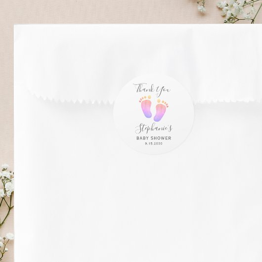 Baby shower met roze voetjes ronde sticker