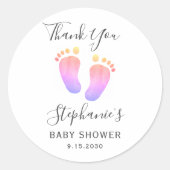 Baby shower met roze voetjes ronde sticker (Voorkant)