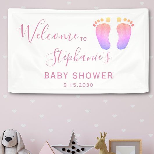 Baby shower met roze voetjes spandoek