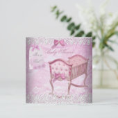  Baby shower met roze  Wieg Kaart (Staand voorkant)