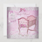  Baby shower met roze  Wieg Kaart (Voorkant)