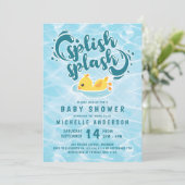 Baby shower met rubberdessepelsplauw kaart (Staand voorkant)