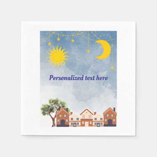 Baby shower met sterren-, maan- en zonthema servet (Voorkant)