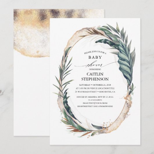 Baby shower met tropisch strand Exotic Palm Leaves Kaart (Voorkant / Achterkant)