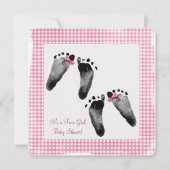 Baby shower met twee kinderen met voetafdrukken kaart (Voorkant)