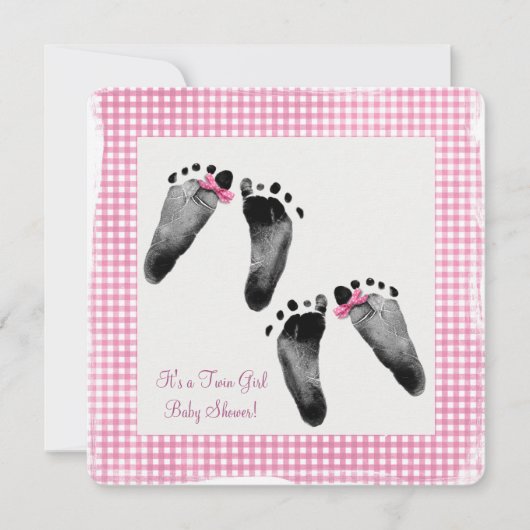 Baby shower met twee kinderen met voetafdrukken kaart (Voorkant)