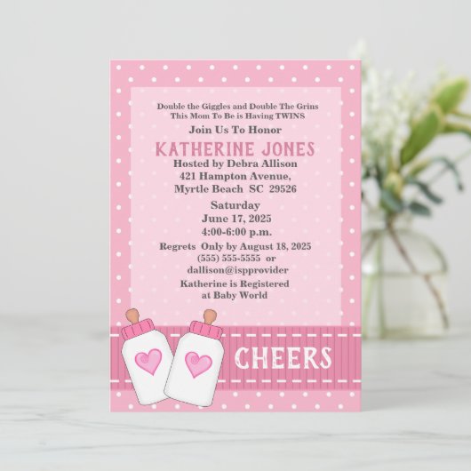 Baby shower met twee meisjes kaart (Staand voorkant)