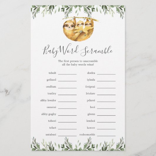 Baby shower met twee sleuven Word Scramble Game (Voorkant)