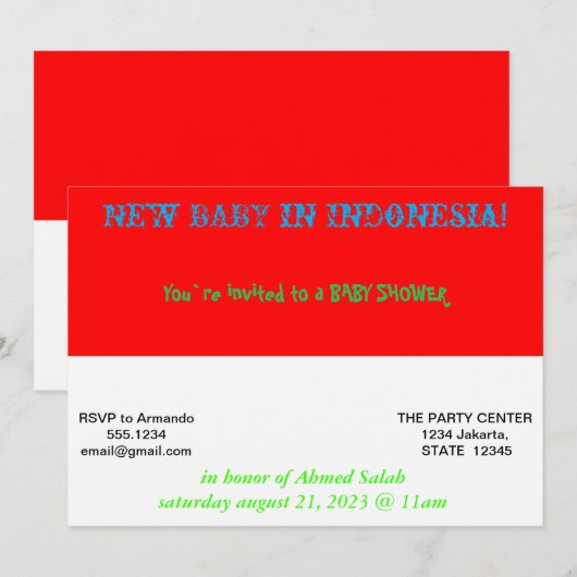 Baby shower met vlag van Indonesië Kaart (Voorkant / Achterkant)