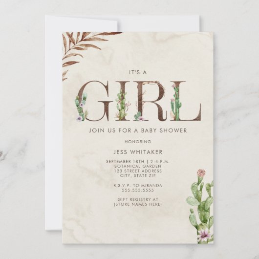 Baby shower met Westerne cactus, door leder geïnsp Kaart (Voorkant)