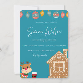 Baby shower met winter- en rendierthema kaart