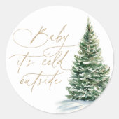 Baby shower met winterkerstbomen ronde sticker (Voorkant)