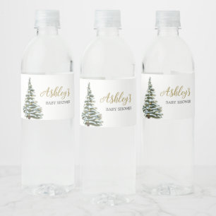 Baby shower met winterkerstbomen waterfles etiket