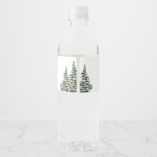Baby shower met winterkerstbomen waterfles etiket (Achterkant)