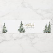 Baby shower met winterkerstbomen waterfles etiket (Enkel label)