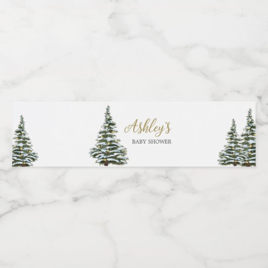 Baby shower met winterkerstbomen waterfles etiket (Enkel label)