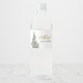 Baby shower met winterkerstbomen waterfles etiket (Voorkant)