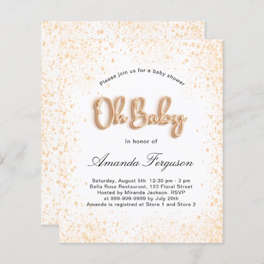 Baby shower met witte glitter (Voorkant / Achterkant)