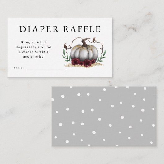 Baby shower met witte pompoen, luiervoer informatiekaartje (Voorkant / Achterkant)