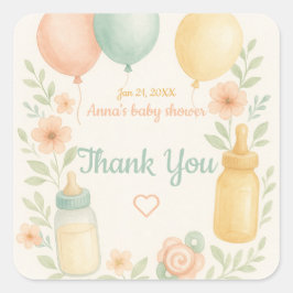 Baby shower met zachte Waterverf Vierkante Sticker