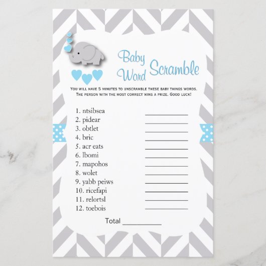 Baby shower met zoete blauwe en grijze olifant - W (Voorkant)