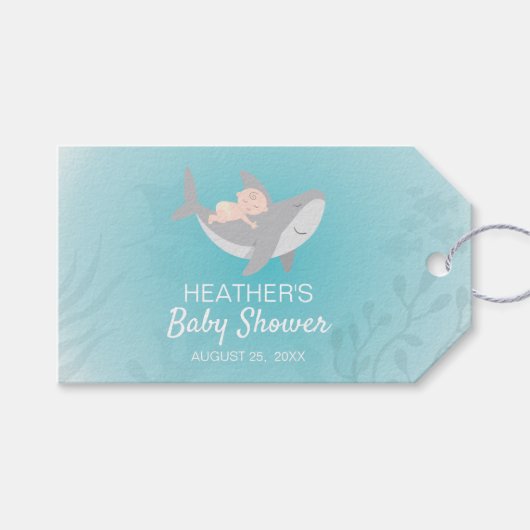 Baby shower met zoete haaien cadeaulabel (Voorkant (Horizontaal))