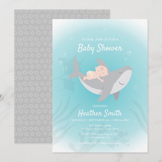 Baby shower met zoete haaien kaart (Voorkant / Achterkant)