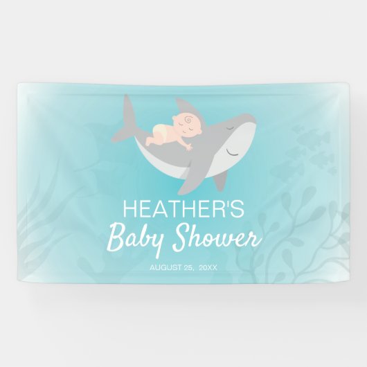Baby shower met zoete haaien spandoek (Horizontaal)
