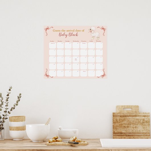 Baby shower met zoete roze lamp Vervaldatum Agenda Poster (Keuken)