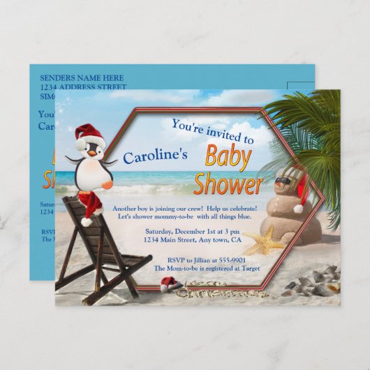 Baby shower met zomerkerst uitnodiging briefkaart (Voorkant / Achterkant)