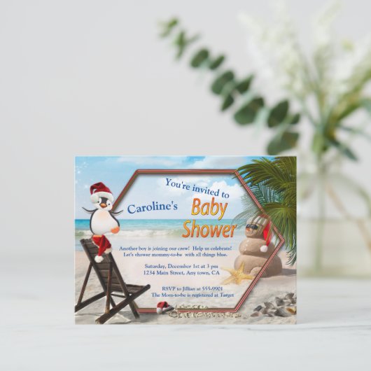 Baby shower met zomerkerst uitnodiging briefkaart (Staand voorkant)