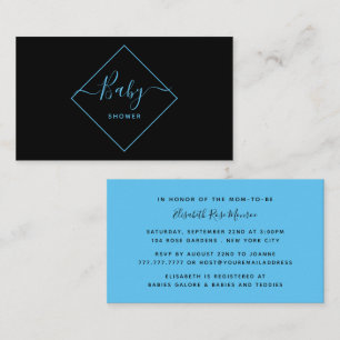 Baby shower met zwarte & blauwe diamanten visitekaartje