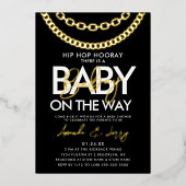 Baby shower met zwarte en goudhap folie uitnodiging (Voorkant)