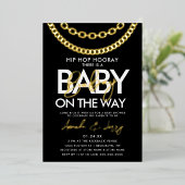 Baby shower met zwarte en goudhap folie uitnodiging (Staand Voorkant)