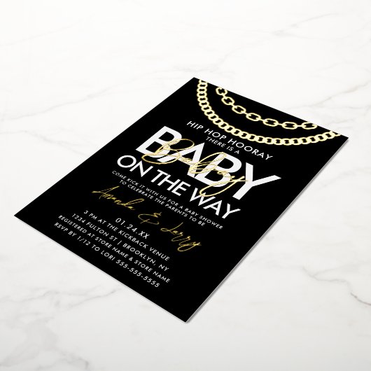 Baby shower met zwarte en goudhap folie uitnodiging (Gedraaid)