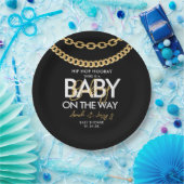 Baby shower met zwarte en goudhap papieren bordje (Feest)