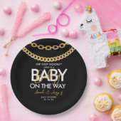 Baby shower met zwarte en goudhap papieren bordje (Feest)