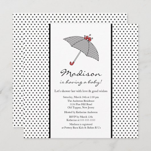 Baby shower met zwarte en witte pooldots kaart (Voorkant / Achterkant)