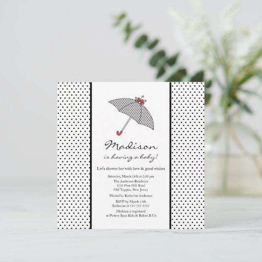 Baby shower met zwarte en witte pooldots kaart (Staand voorkant)