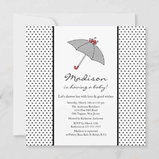 Baby shower met zwarte en witte pooldots kaart (Voorkant)