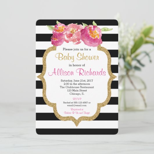 baby shower met zwarte en witte strepen kaart (Staand voorkant)