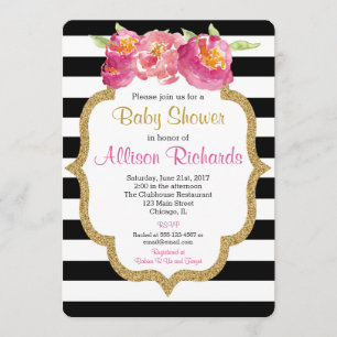 baby shower met zwarte en witte strepen kaart